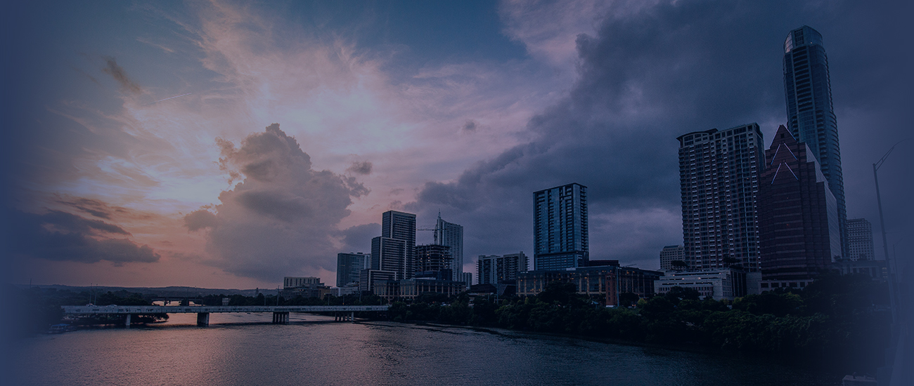 Sunset behind the Austin Texas Skyline